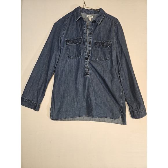 Lot Of 2 Old Navy Lightweight Denim Blue Long Sleeve Button Shirt Women's Small - Picture 3 of 16